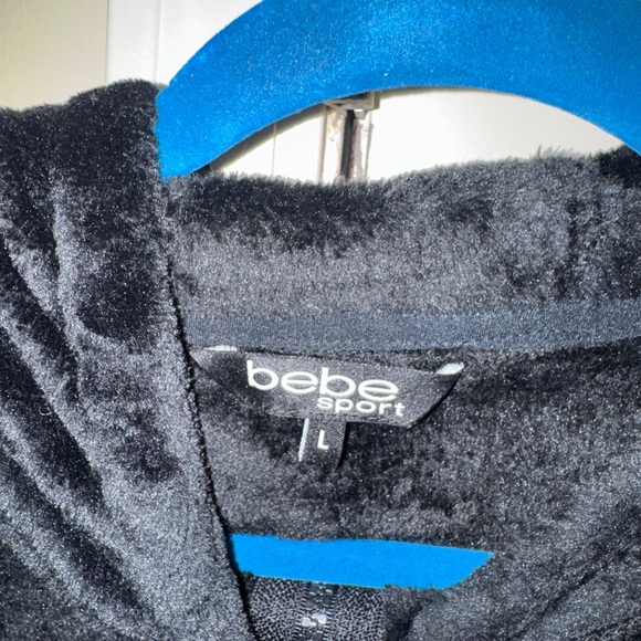 bebe Black Plush Zip Front  Hoodie Jacket with Logo size large - Picture 5 of 5